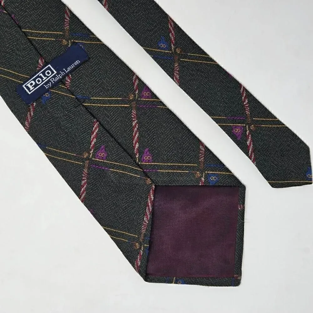 POLO SPORT RALPH LAUREN SILK TIE HAND MADE GREEN GOLF FLAG HERRINGBONE 4